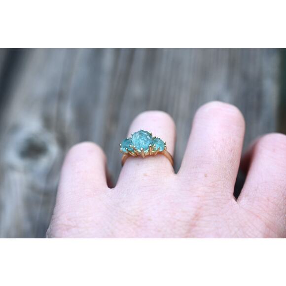 Raw aquamarine ring, crystal ring, three stone ring, natural gemstone jewelry - Picture 6 of 6